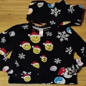 Free With Bundle #ustice Black Pajama Set with Holiday Smiley Faces